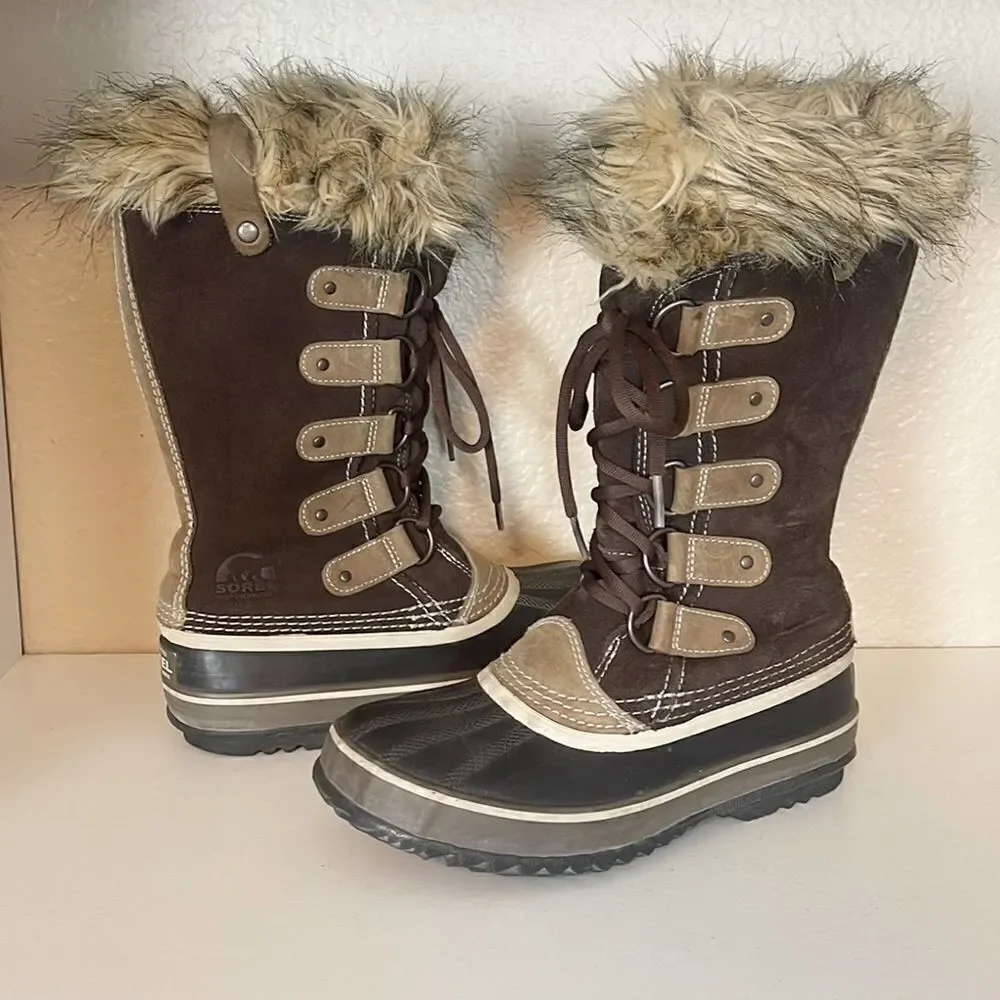 SOREL Joan Of Artic Snow Boots Women's 6 Brown Faux Fur Waterproof Insulated